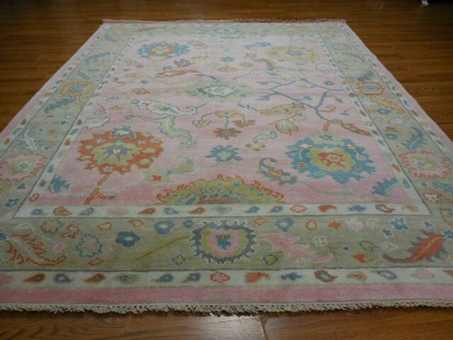 Pink Turkish Oushak Rug, Modern Multicolored Rug 8x10, Handmade Bohemian Rug