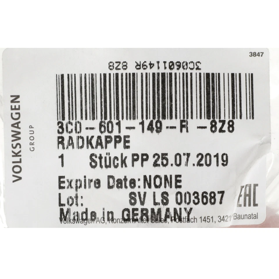 Tapacubos central OEM 2008-2009 Volkswagen GTI R32 Rabbit nuevo 3C0-601-149-R-8Z8 Foto 3 de 3