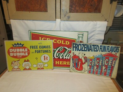 3 Reproduction Decorative Signs - Coca-Cola, Icee & Fleer Dubble Bubble