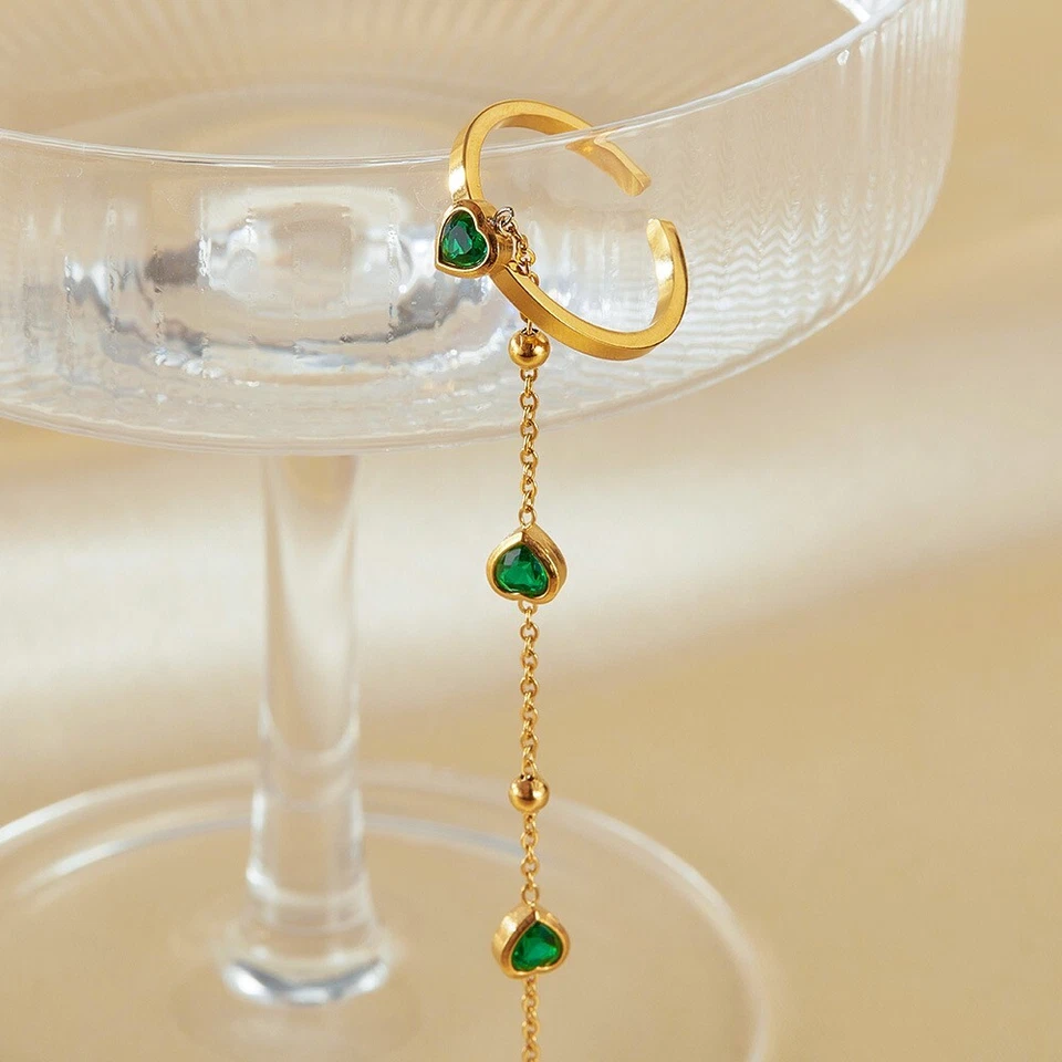 Edelstahl Handkette Handschmuck Armband mit Ring Herz Grün Damen - Bild 4 von 4