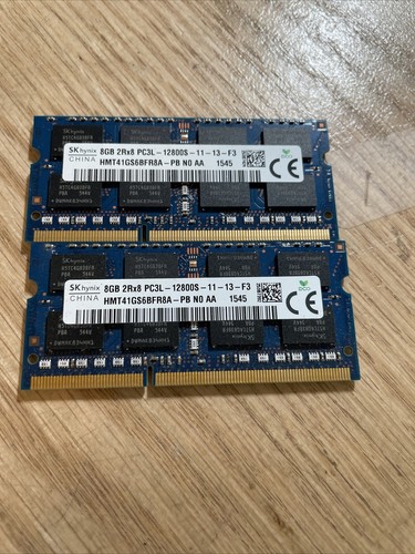 Lot of 2 HMT41GS6BFR8A-PB HYNIX 8GB 2RX8 PC3L-12800S SODIMM MEMORY MODULE  - Picture 1 of 3