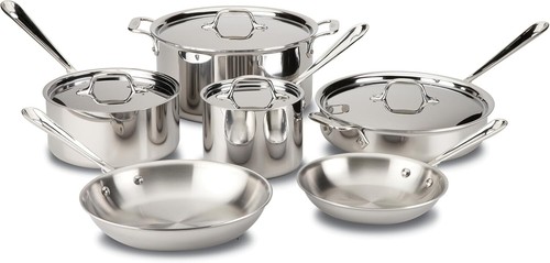 All-Clad D3 3-Ply Stainless Steel Cookware Set 10 Piece, Silver Color