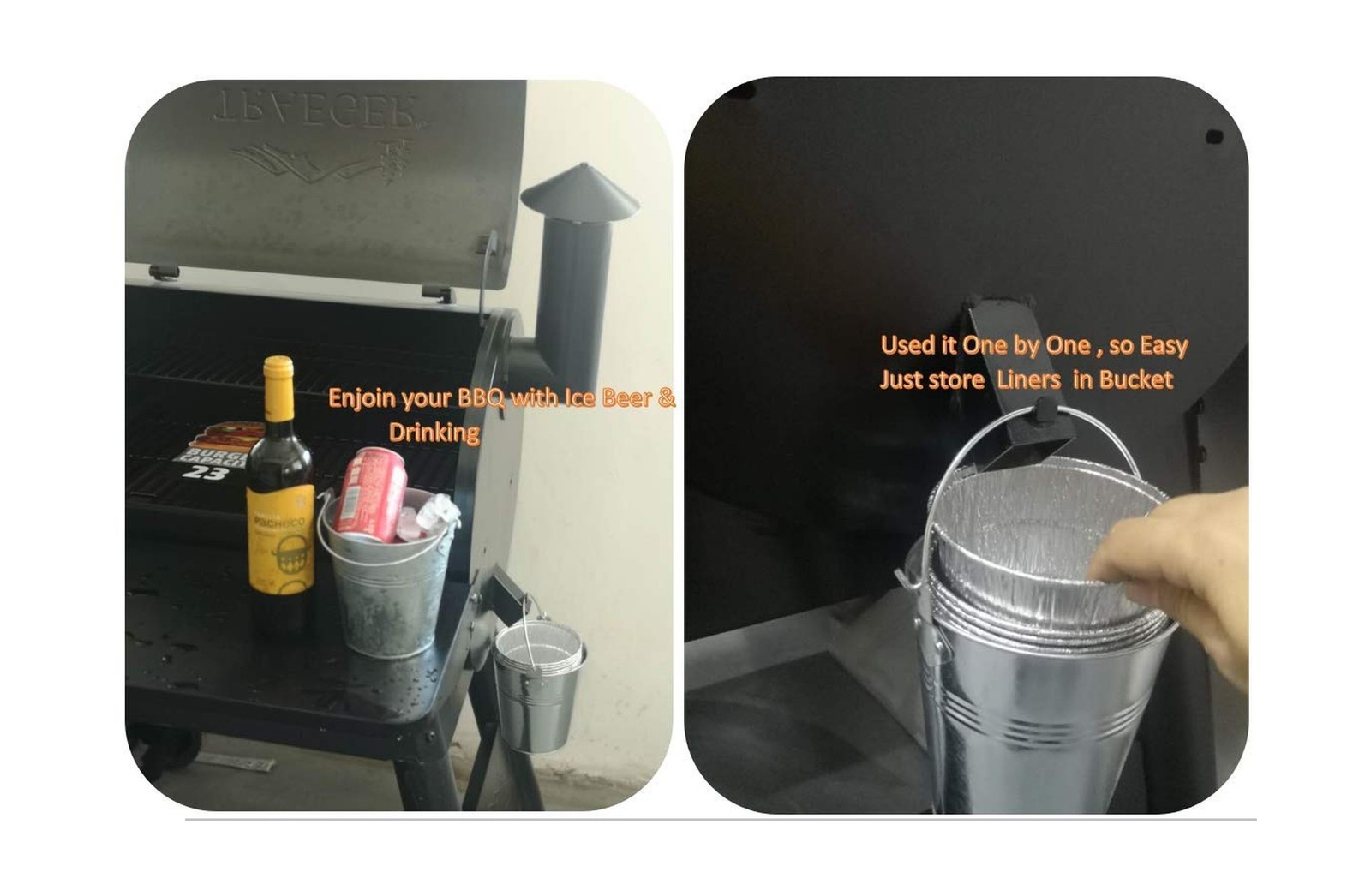 Drip Grease Bucket and 12-Pack Liners for Traeger 20/22/34 Series, Pit Boss e...