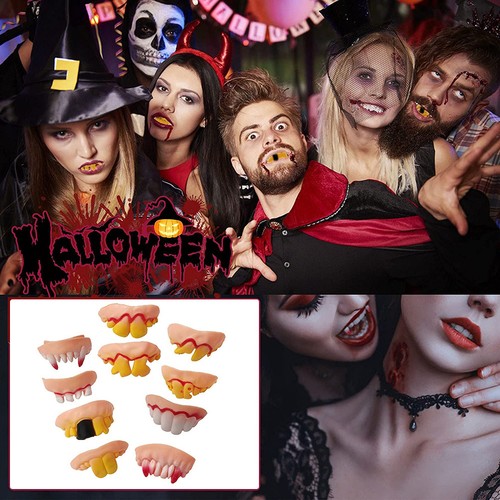 10Pcs Ugly Teeth Funny Party False Rotten Teeth Prop Denture Model Prank Tricks - Picture 7 of 8