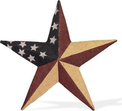 Metal and Burlap Patriotic Barn Star - 12'' American Flag Hanging Star - Farmhous