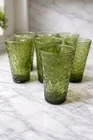 Set of 7 Green Textured vintage Anchor Hocking Lido Milano green