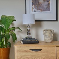 Chrome Stacked  Table Lamp Fabric Lampshade Living Room Bedroom Light LED Bulb
