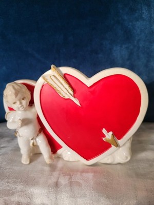 Lefton Valentine planter vase 2995N cupid arrow through hearts *flaw*