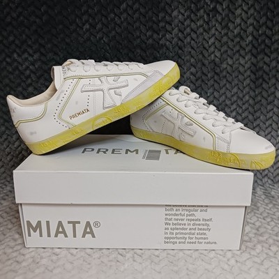 Premiata Stevend Timeless Trainers Women's Sneakers Shoes White Yellow Size 7.5