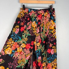 Johnny Was Albany Floral Wide Split Leg Pants Women's Small Black Coverup Rayon