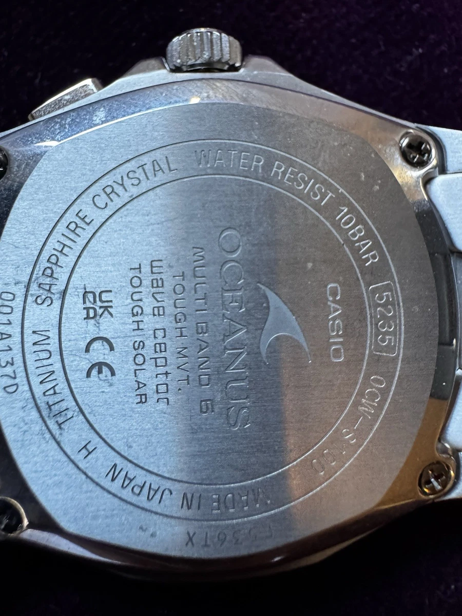Casio Oceanus OCW-300 Titanio Solar Radio Cristal de Zafiro Reloj Hombre 100m Fecha