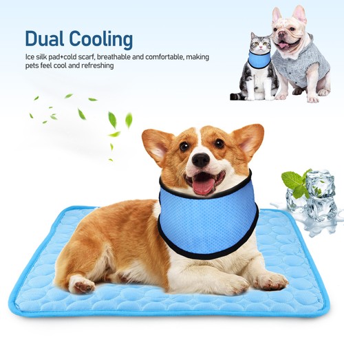 Haustier Kalt Schal + Kühlpad Eis Seide Matte Welpe Hund Banner Hals Halstücher - Bild 6 von 11