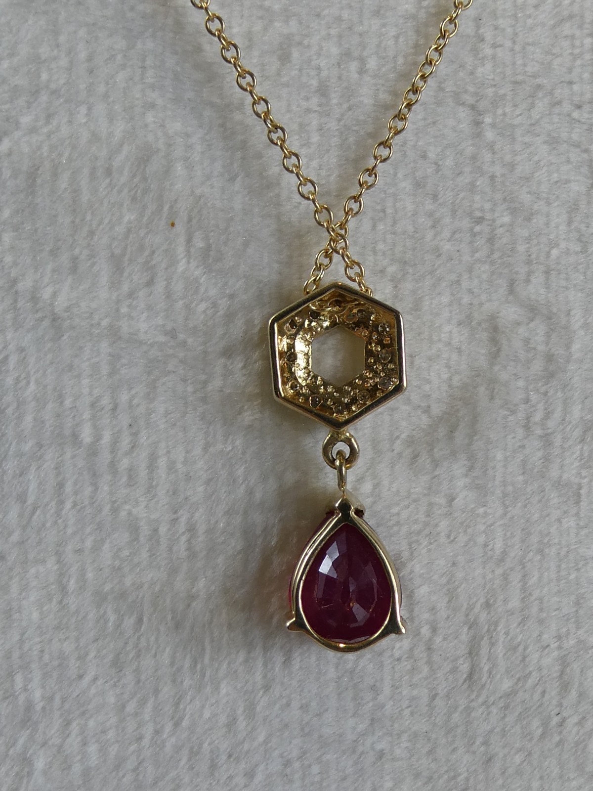 Fine 9ct Solid Gold Ruby & Diamond Pearshape Pend… - image 4