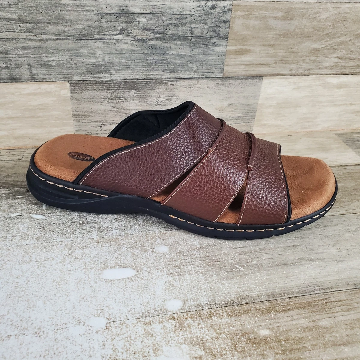 Dr Scholls Gordon Mens Slide Sandals Sz 11 M Brown Leather Slip On Round Toe Dr. Scholl main image 3