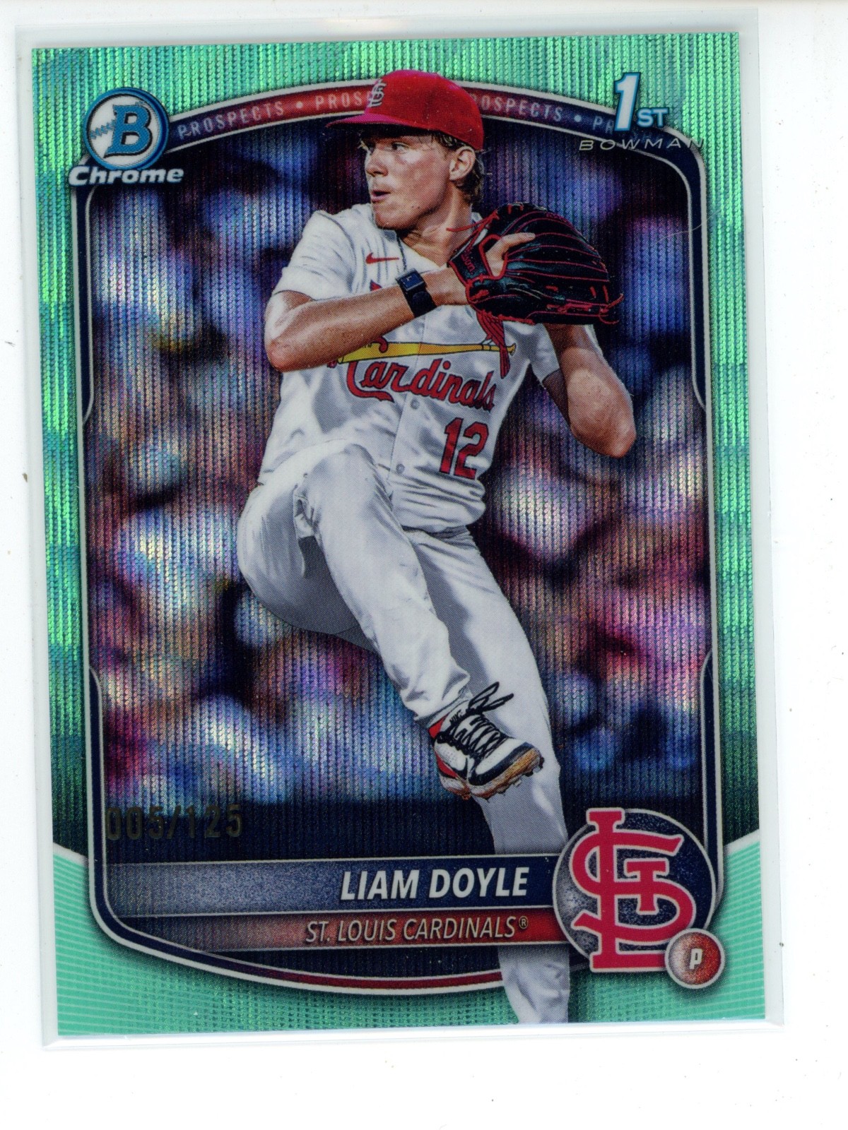 2025 Bowman Chrome Draft Liam Doyle 1st Prospect Aqua Wave /125 #BDC-12