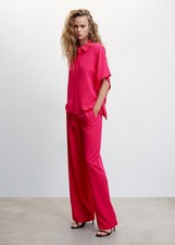 Mango Fuchsia Flowy Straight Leg Rayon Palazzo Pants Drawstring Waist Size M NWT