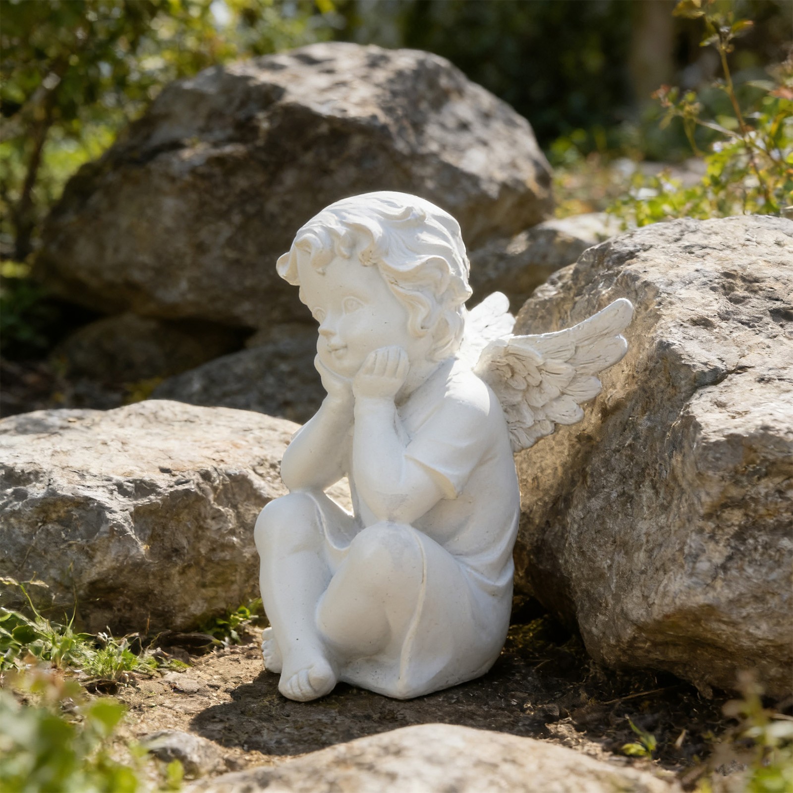 ⁺Cute Winged Statue Resin Figurine Indoor Outdoor Ornament For Garden Lawn Yard