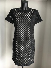 WOMENS DRESS NEXT UK 12 MIDI Black Lace Crochet style Cream Short Sleeve SMART