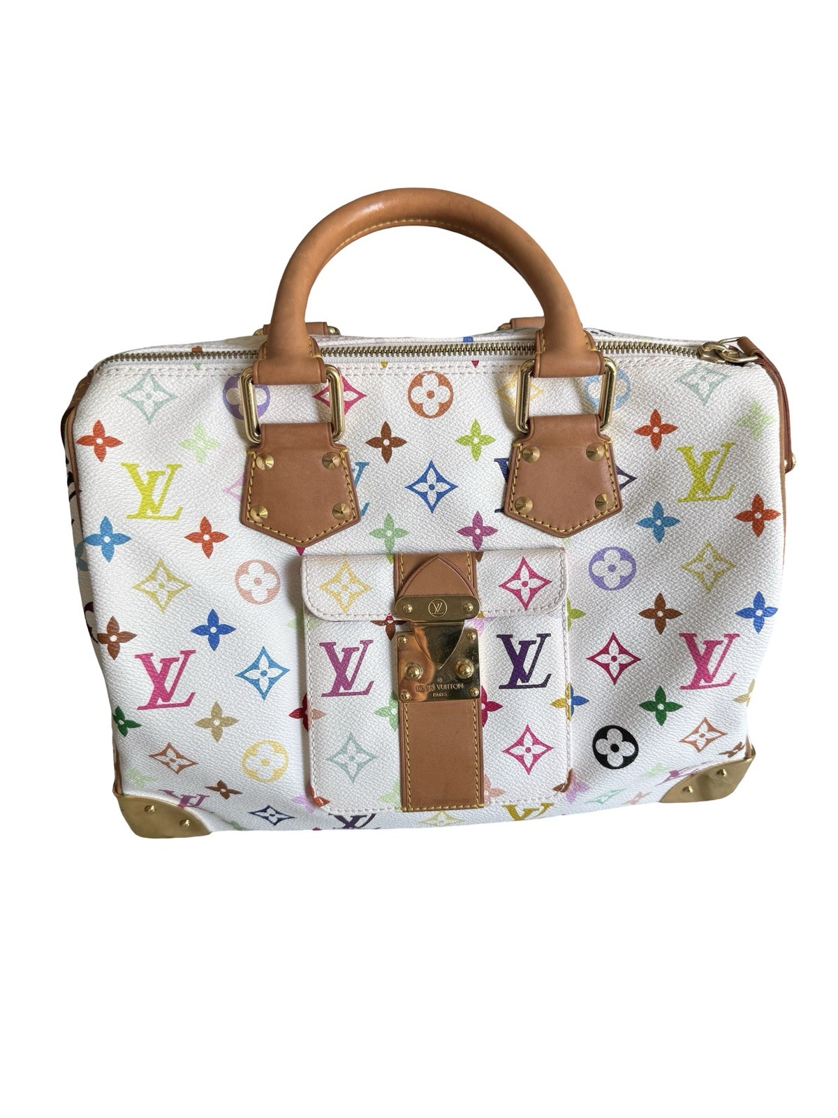 Authentic 2004 Louis Vuitton Murakami Speedy 30 In White W/ Multicolor Monogram