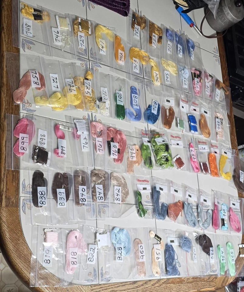 Huge Lot Cross Stitch! 200 Bags Skeins Thread Floss, Acc. Fabric Thimbles & More - Image 3 of 4