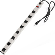 8 Outlet Long Aluminum Heavy Duty Power Strip with 3FT 14AWG Cord, 15A/1875W, Wi