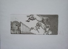 Original Radierung Exlibris, Ivan Rusachek, Fliegende Pferde, Guus Willemsen