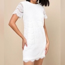 Lulus White Lace Short Sleeve Sheath Dress Size Small