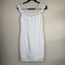 Vtg Laundry By Shelli Segal White Linen w/ Crochet Detail Sz 6 Graduation Party
