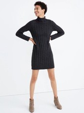 Madewell Donegal Rolled Mockneck Wool Blend Sweater Dress in Coal Size Medium