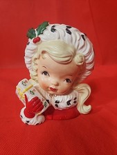 Vintage Napco 1956 Christmas Girl Holding Gift Head Vase Planter CX234BB Rare