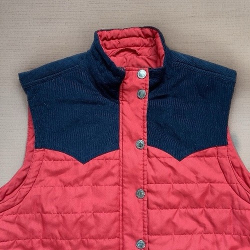 VTG STS RANCHWEAR River XL Western Ranch Red Navy Corduroy Shoulders Puffer Vest - Afbeelding 2 van 12