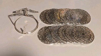 Antique Set 12 Webster Sterling Silver Overlay on Glass 3