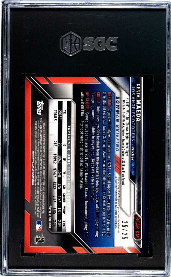 Kenta Maeda 2016 Bowman cromo novato refractor naranja automático/25 SGC 10/7 Foto 2 de 2