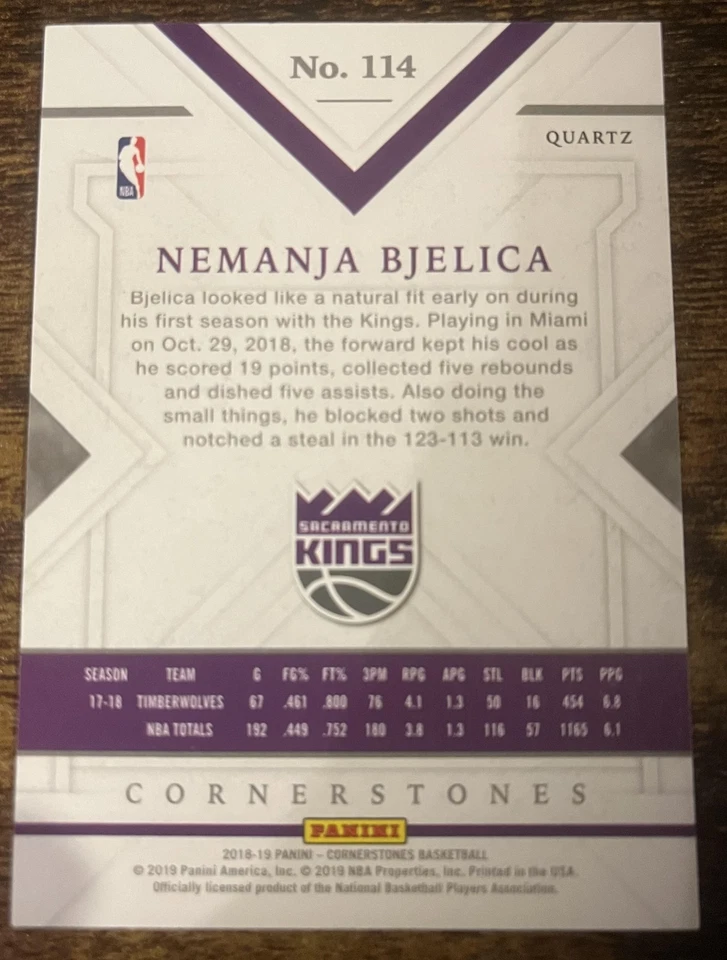 2018-19 Panini Cornerstones #114 Nemanja Bjelica Crystal #d /49! KINGS - Image 2 of 2