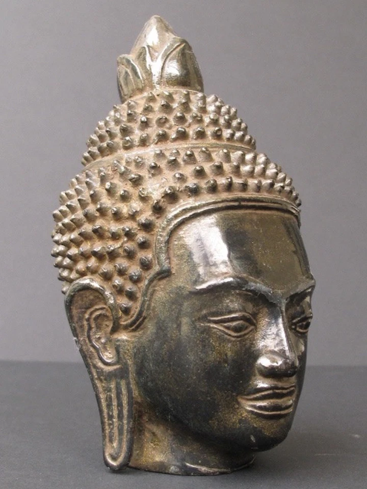 Tête de Bouddha Khmer en Bronze, Cambodge - Photo 4/4