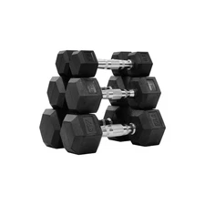 Hex Dumbbells Rubber Coated Hand Weights Set for Exercises and Fitness, Inclu...