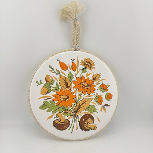 VTG Japan MCM 1960’s Brown & Orange Mushrooms Kitchen Trivet- Tile Wall Decor