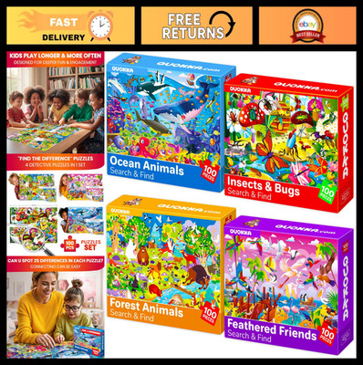 100 Piece Jigsaw Puzzles for Kids 4-8 - Ocean & Forest Animal Search Game, Educa
