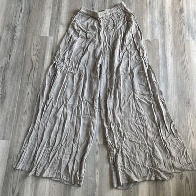Wide Leg Pull On 100% Viscose Pants With Side Slit Made In India Size 2