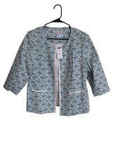 NWT Coldwater Creek Teal and White Geometric Open-Front Blazer