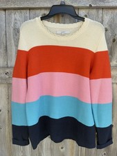 LOFT Colorblock Striped Sweater Size Large Preppy Coastal Scalloped Neck EUC