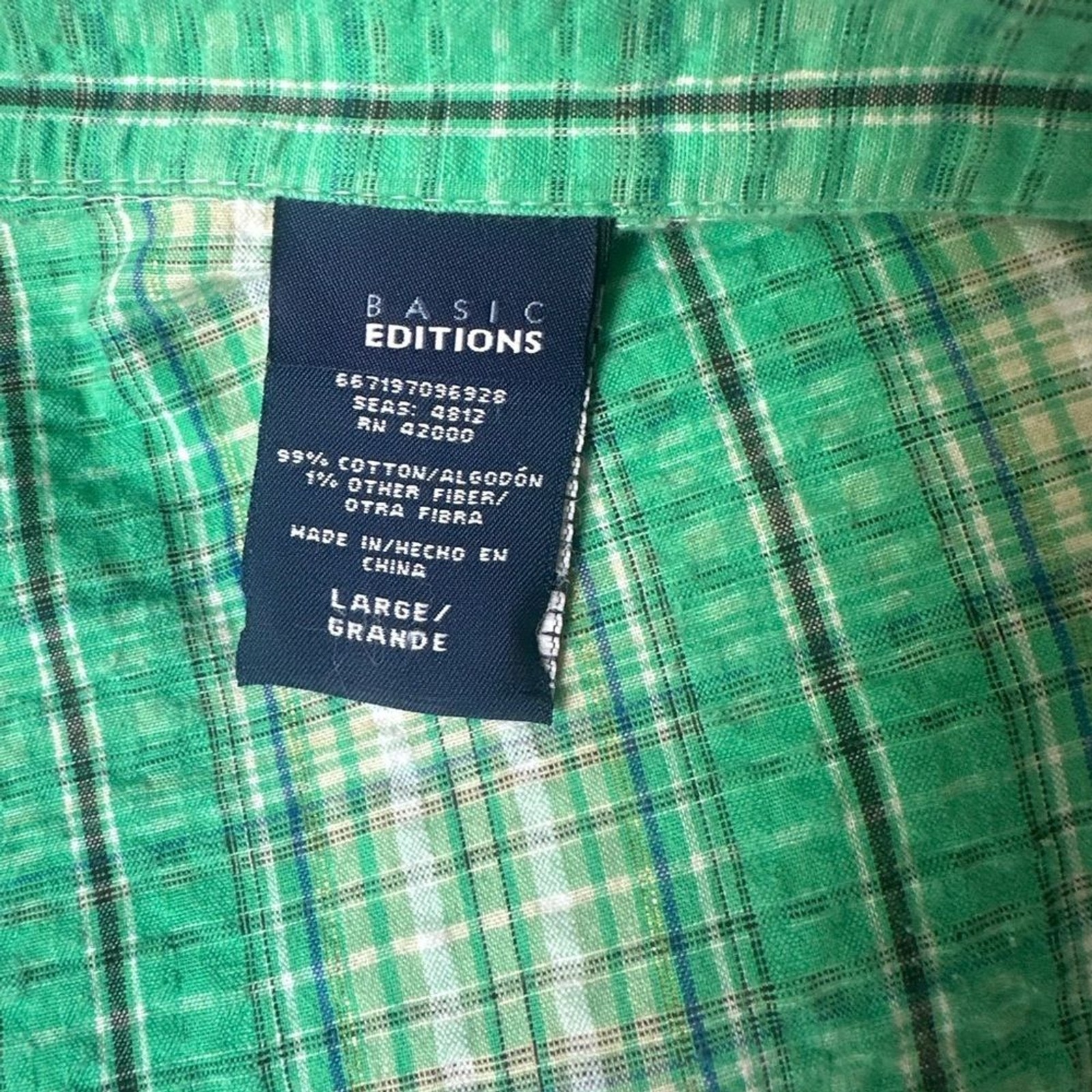 Cotton Basic Edition Green Plaid Button Down Shirt - image 8