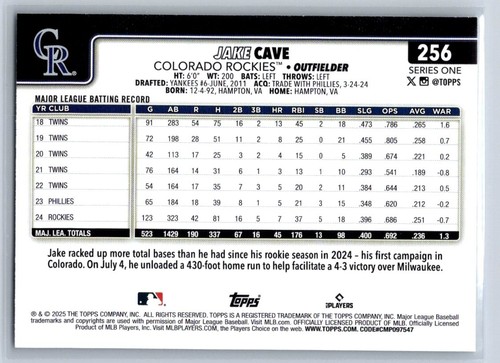 2025 Topps Serie 1 - Jake Cave #256 - Foto 2 di 2