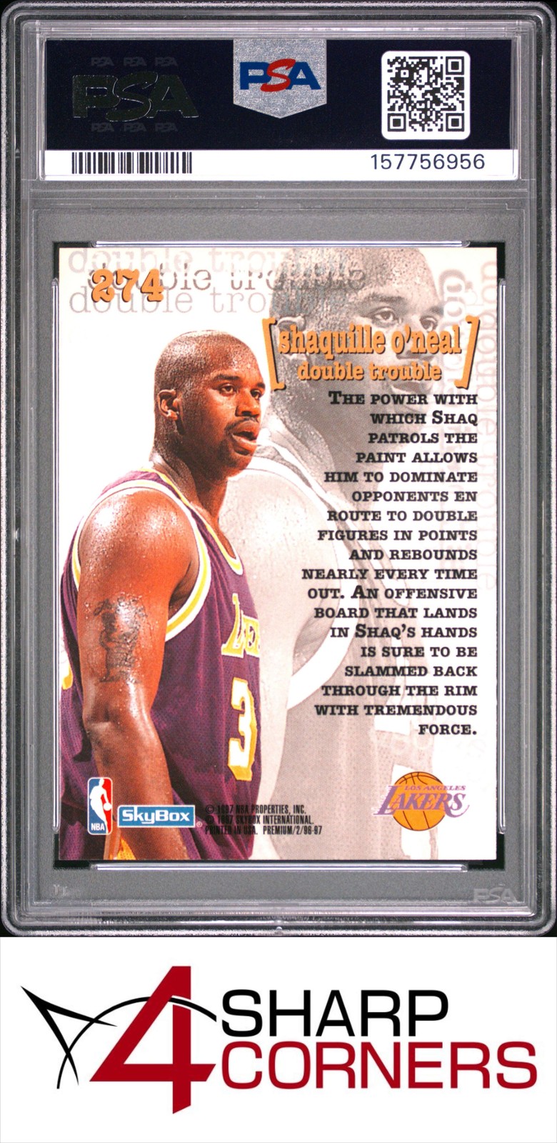 1996 SKYBOX PREMIUM #274 SHAQUILLE O'NEAL LAKERS HOF PSA 10 view 2