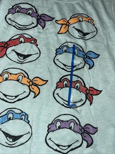 Ninja Turtle Girls Sparkle Sz L 10 12 rainbow birthday shirt - Picture 2 of 6