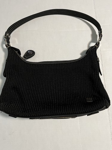 The Sak Women's Black Woven Crochet Knit Shoulder Bag Purse Adjustable Strap