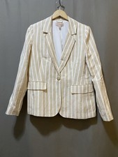 NWOT Philosophy Women Notch Lapel Linen/Viscose Blazer Size L Beige/White Stripe