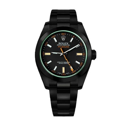 Rolex Milgauss 40mm Green Crystal Black Dial Black PVD/DLC Steel Watch 116400GV