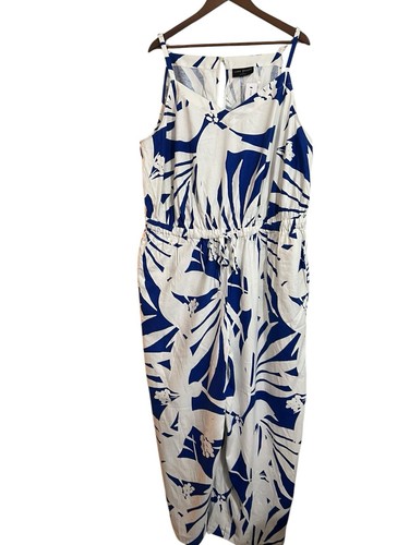 NWT Lane Bryant Floral Linen Blend Jumpsuit Sz 22 Flutter Sleeve Wide Leg $99 - Picture 1 of 12