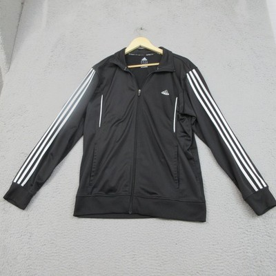 Adidas Track Jacket Mens Large Black Climalite 3-Stripes Full Zip
